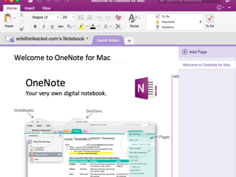 onenote for mac functionality